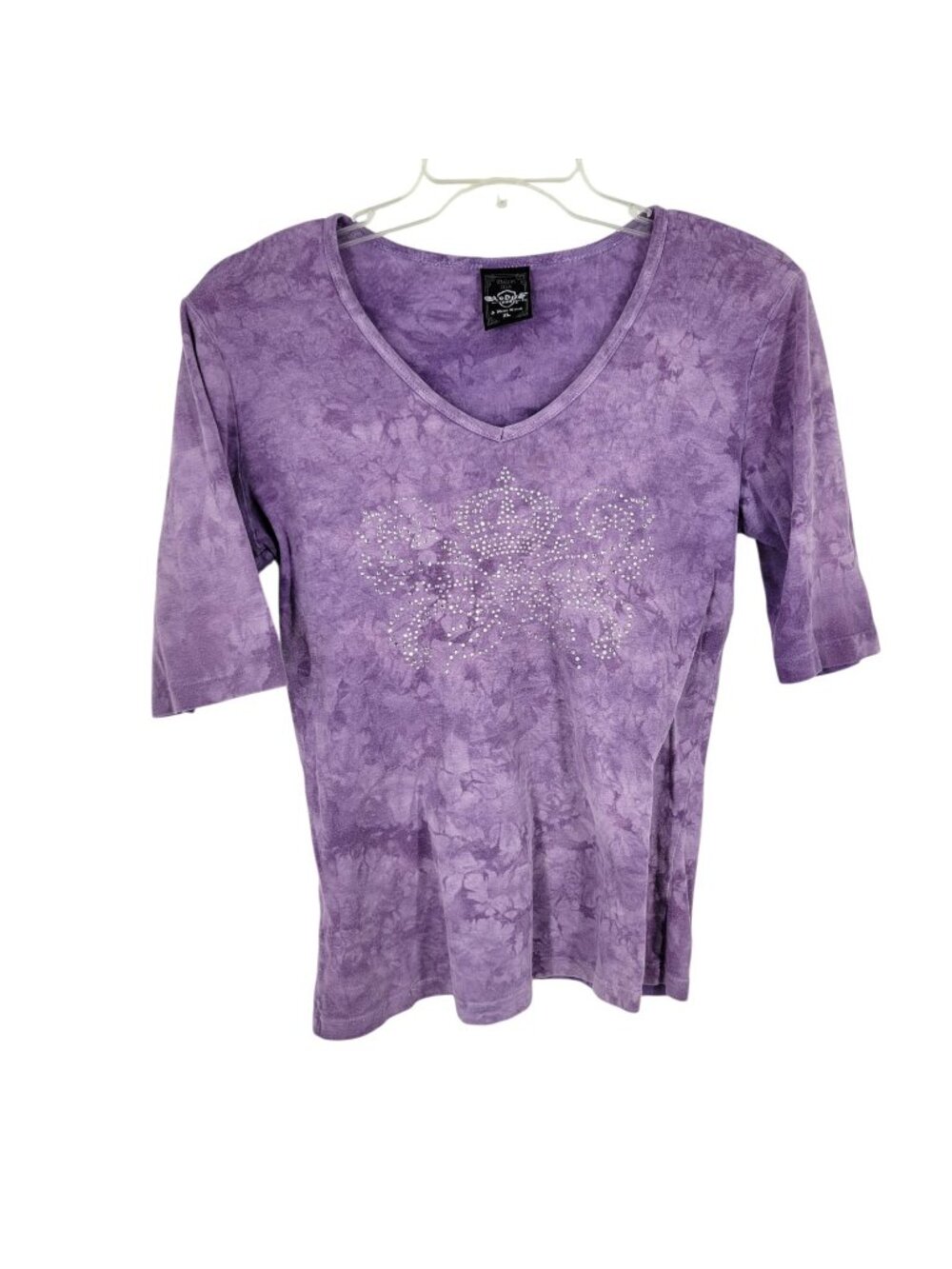 VTG Y2K Purple Rhinestone Top Grunge Fairycore Biker Chic Acid Wash Goth XL